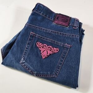 Crest Jeans USA Womens 7 Straight Leg Contrasting Pink Trim Cropped Blue Jeans